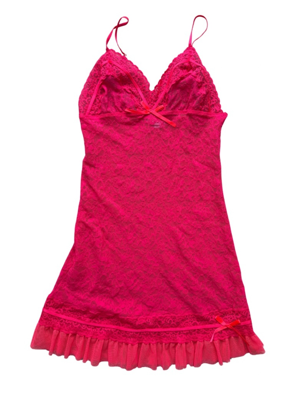 Victoria's Secret Hot Orange Lace Chemise with Ruffle Hem